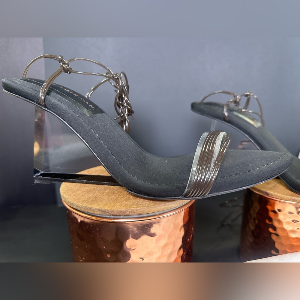 Good American Women’s‎ Black Neoprene Pointy Toe Strappy Clear Heel Shoes size 9 - Picture 5 of 10